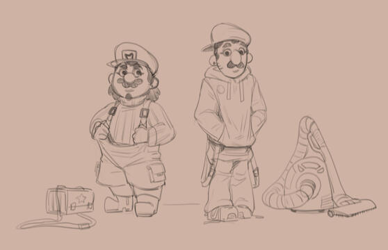 Sketch of Mario and Luigi (Super Mario Bros.) original designs.