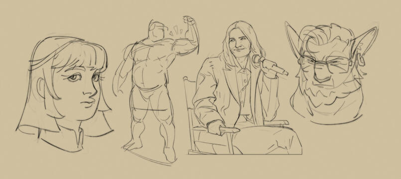 Two portrait sketches from imagination and two sketch studies.